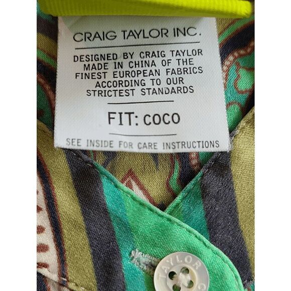 💚 CRAIG TAYLOR Women's Silk Button-down Paisley Print Green Shirt Blouse XS - Picture 8 of 16